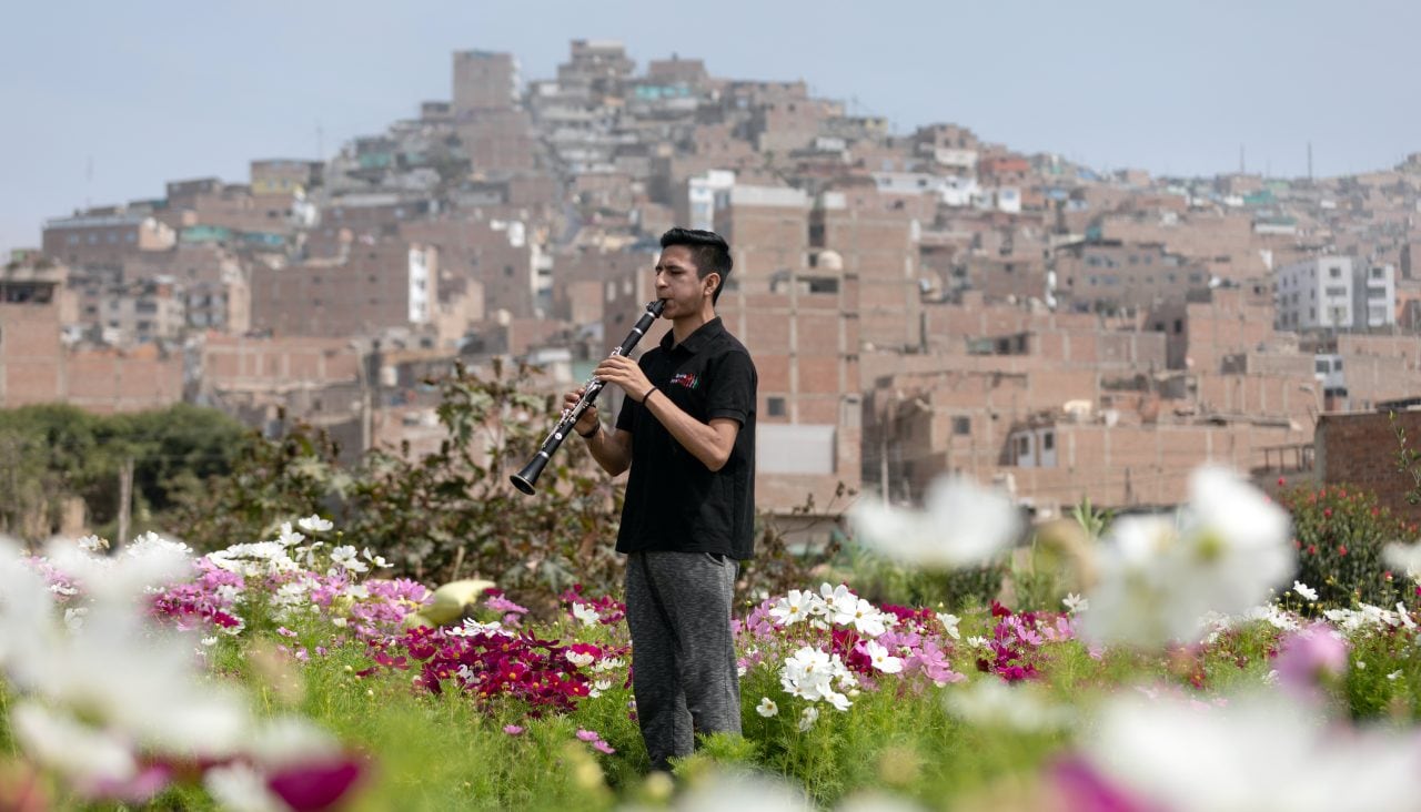 Athzel Pino (17) beneficiary of the Youth Orchestra "Sinfonia por el Peru" plays the clarinet in Lima, Peru